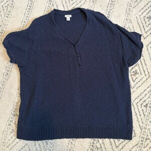 Ll bean 100% cotton Navy Blue V-Neck Buttoned Sweater